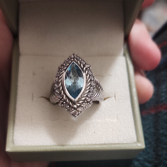 Judith Ripka Sterling Silver Ring with Blue Topaz Marquise Gem And Czs - Picture 3 of 9